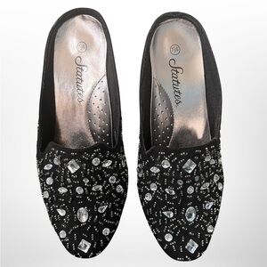 Statutes Women’s Black Faux Suede Shoes Rhinestones Pointed Toe Flats